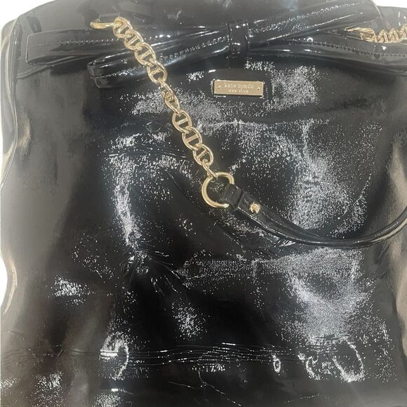 Kate Spade Patent Leather Tote with Gold Chain Embossed - Picture 6 of 16